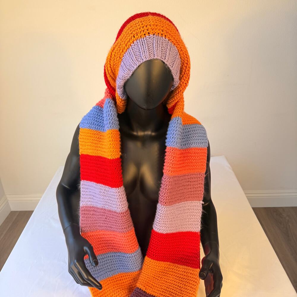 Handmade Colorblock Knit Scarf & Slouchy Beanie Set